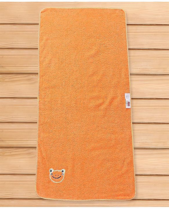 Babyhug Cotton Terry Woven Bath Towel With Frog Embroidery L 102 x B 51 cm - Orange