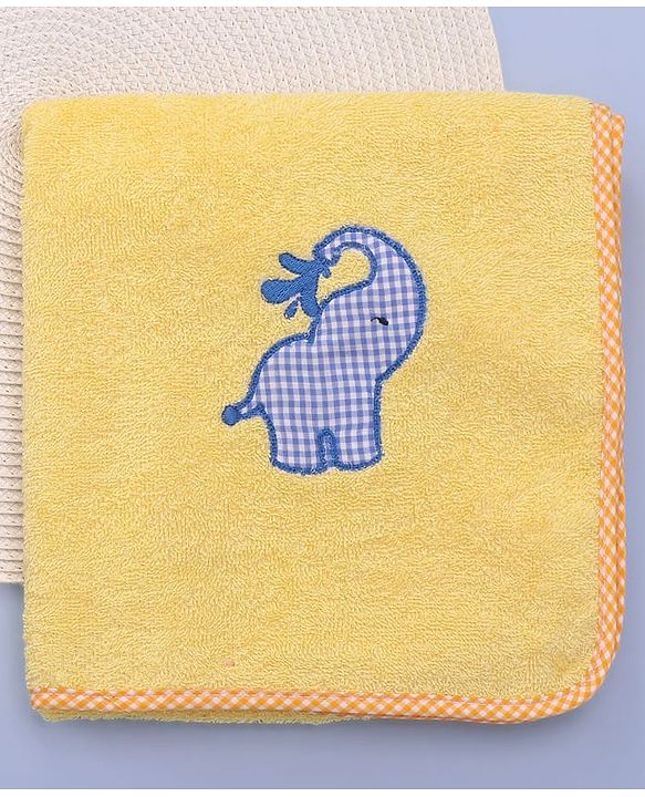 Babyhug Cotton Woven Towel With Elephant Embroidery L 101 x B 47 cm - Yellow