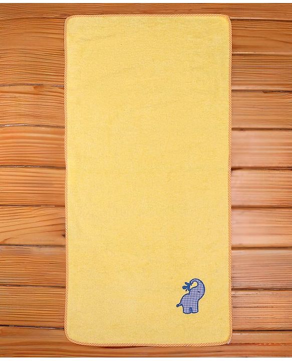 Babyhug Cotton Woven Towel With Elephant Embroidery L 101 x B 47 cm - Yellow
