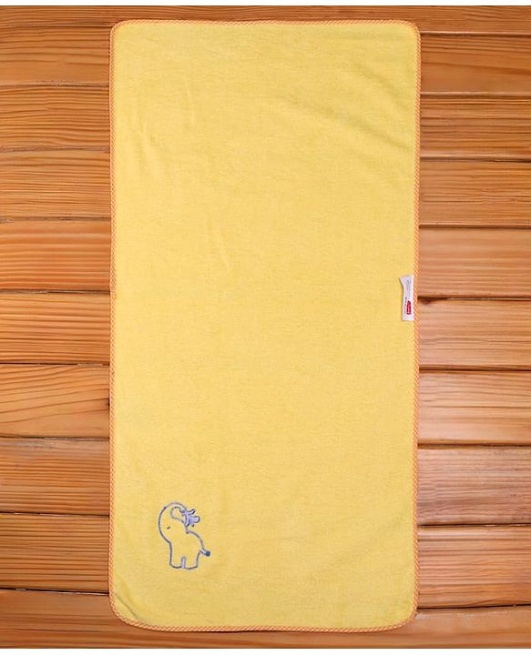 Babyhug Cotton Woven Towel With Elephant Embroidery L 101 x B 47 cm - Yellow