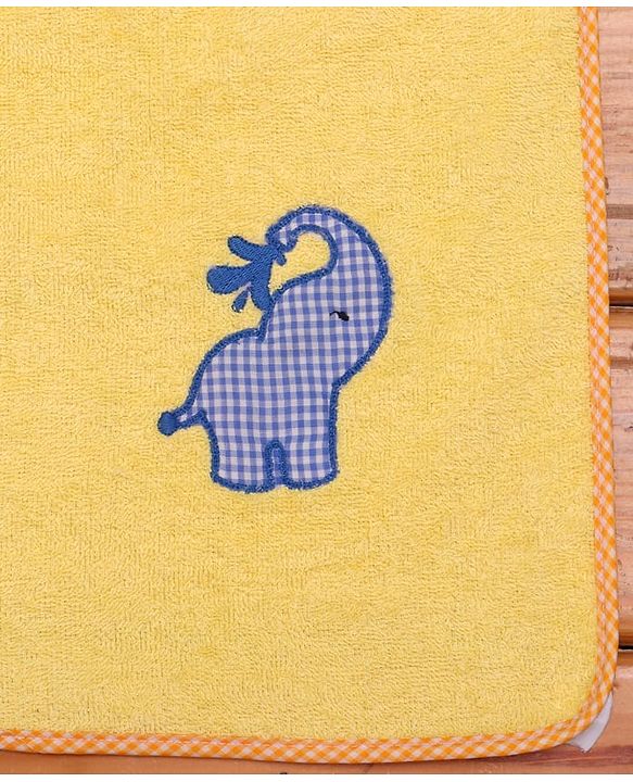 Babyhug Cotton Woven Towel With Elephant Embroidery L 101 x B 47 cm - Yellow
