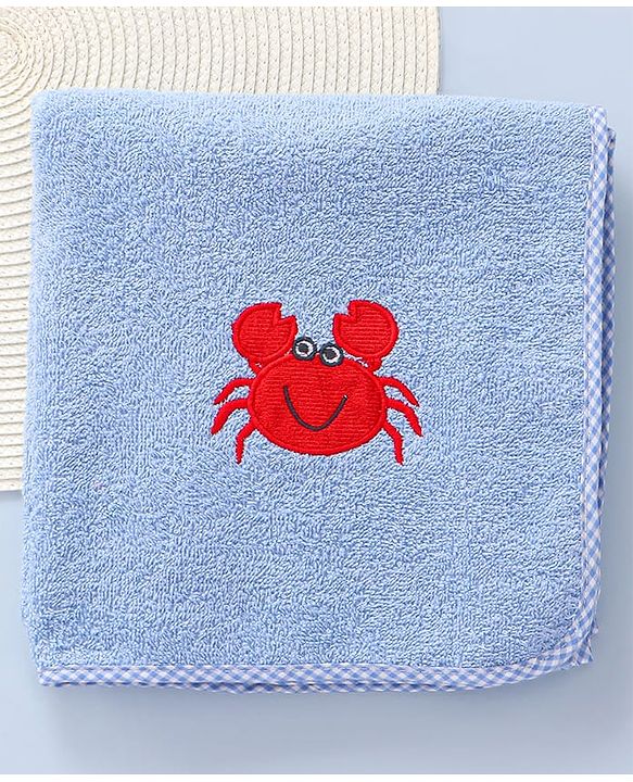 Babyhug Cotton Terry Woven Bath Towel With Octopus Embroidery L 102 x B 51 cm - Light Blue