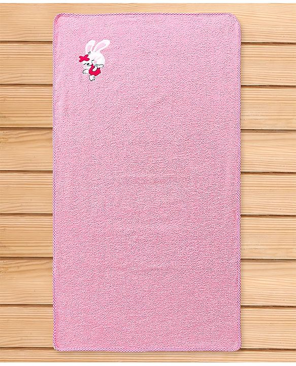 Babyhug Cotton Terry Woven Bath Towel With Bunny Embroidery L 102 x B 51 cm - Pink