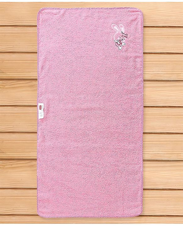 Babyhug Cotton Terry Woven Bath Towel With Bunny Embroidery L 102 x B 51 cm - Pink