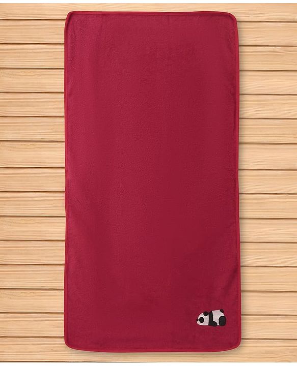 Babyhug Terry Cotton Woven Towel with Panda Embroidery L 101 x B 50 cm - Dark Red
