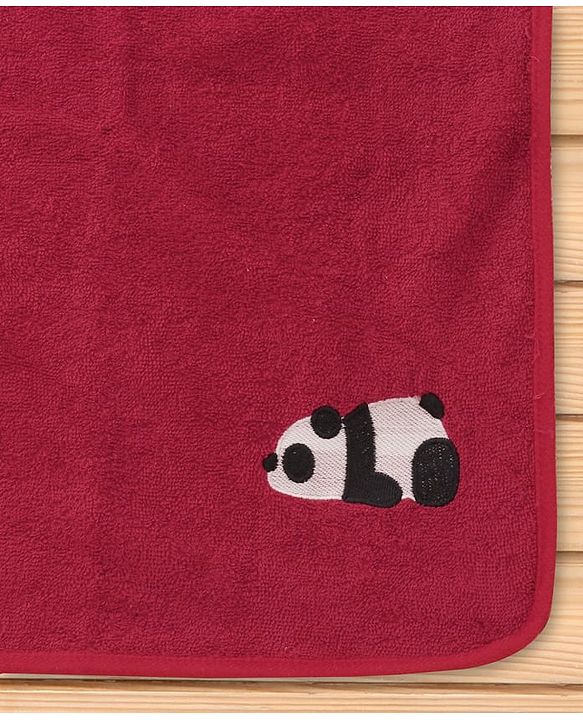 Babyhug Terry Cotton Woven Towel with Panda Embroidery L 101 x B 50 cm - Dark Red