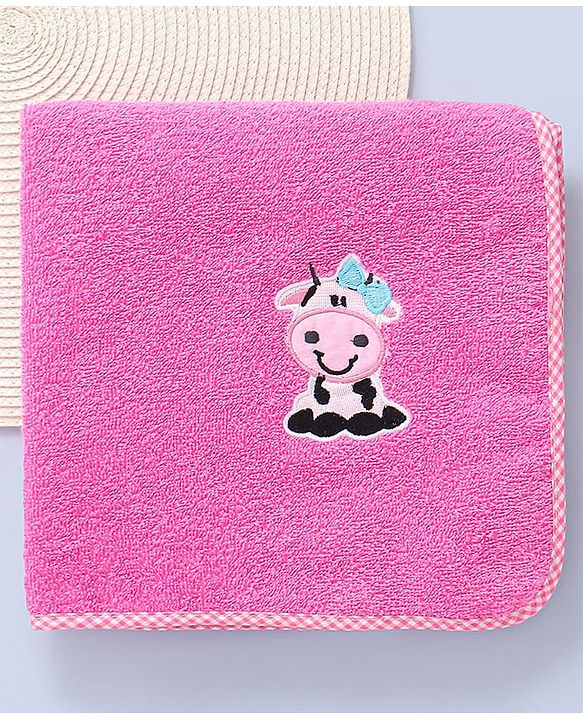 Babyhug Cotton Terry Woven Bath Towel With Embroidery L 102 x B 51 cm - Pink
