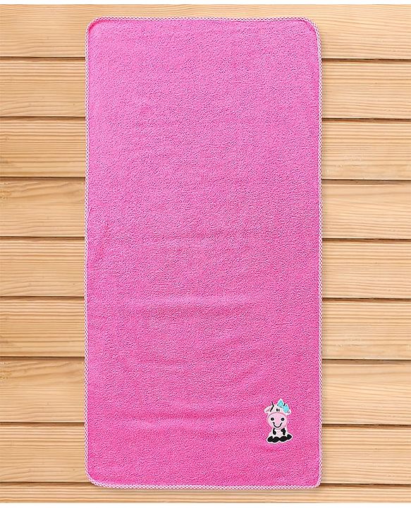 Babyhug Cotton Terry Woven Bath Towel With Embroidery L 102 x B 51 cm - Pink