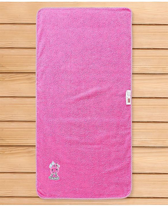 Babyhug Cotton Terry Woven Bath Towel With Embroidery L 102 x B 51 cm - Pink