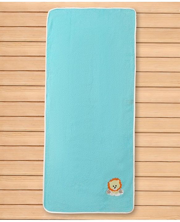 Babyhug Terry Cotton Woven Towel with Bear Embroidery L 101 x B 50 cm - Aqua Blue