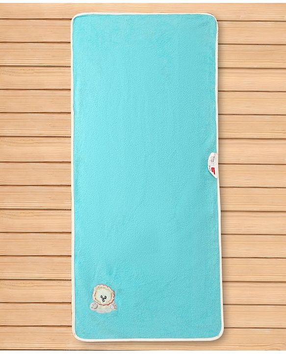 Babyhug Terry Cotton Woven Towel with Bear Embroidery L 101 x B 50 cm - Aqua Blue