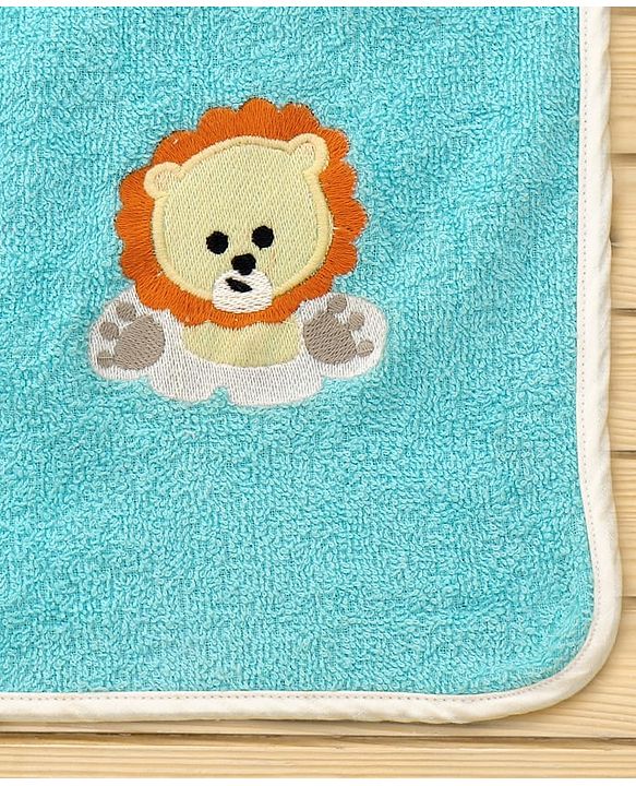 Babyhug Terry Cotton Woven Towel with Bear Embroidery L 101 x B 50 cm - Aqua Blue