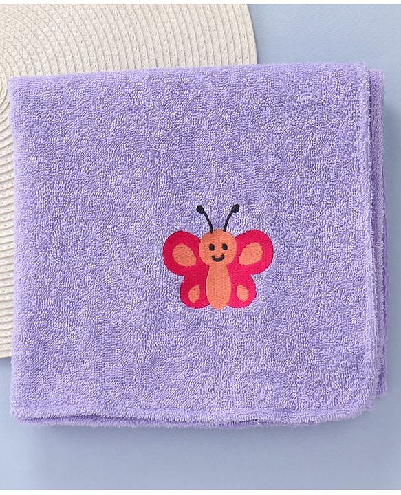 Babyhug Terry Cotton Woven Towel with Butterfly Embroidery L 91 x B 41 cm - Purple