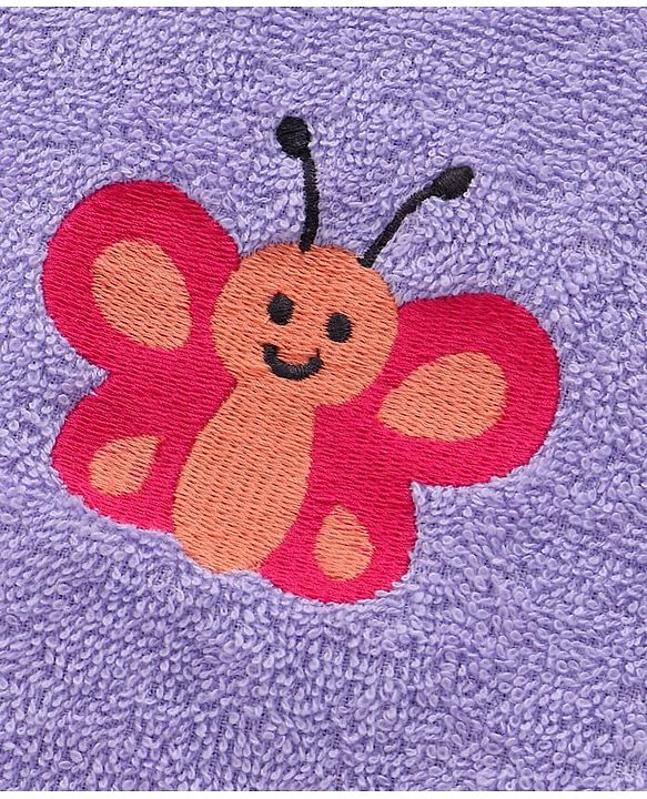 Babyhug Terry Cotton Woven Towel with Butterfly Embroidery L 91 x B 41 cm - Purple