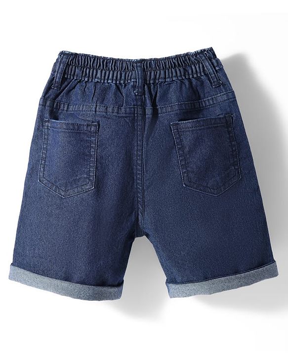 Babyhug Denim Mid Thigh Washed Shorts With Stretch - Navy Blue