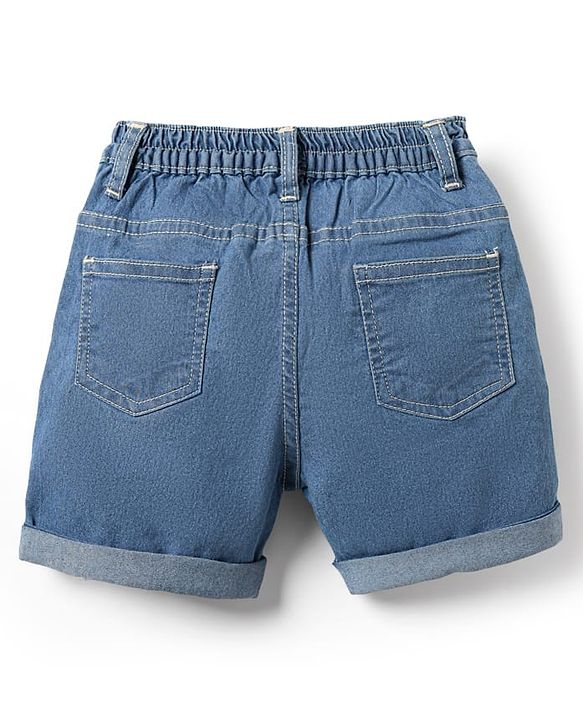Babyhug Denim Mid Thigh Washed Shorts With Stretch - Navy Blue