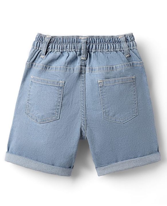 Babyhug Denim Mid Thigh Washed Shorts With Stretch - Navy Blue