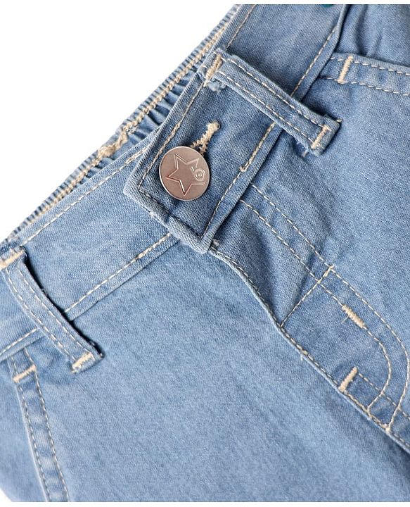 Babyhug Denim Mid Thigh Washed Shorts With Stretch - Navy Blue