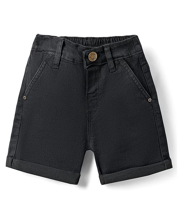 Babyhug Denim Mid Thigh Washed Shorts With Stretch - Navy Blue