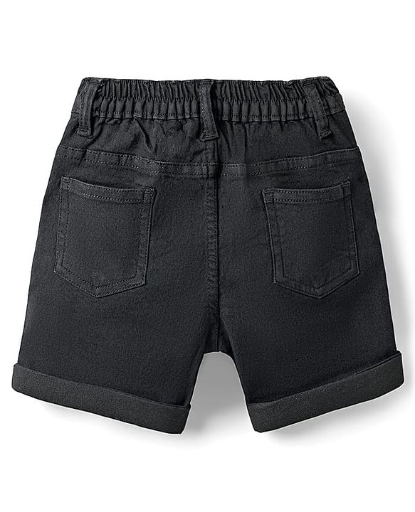Babyhug Denim Mid Thigh Washed Shorts With Stretch - Navy Blue