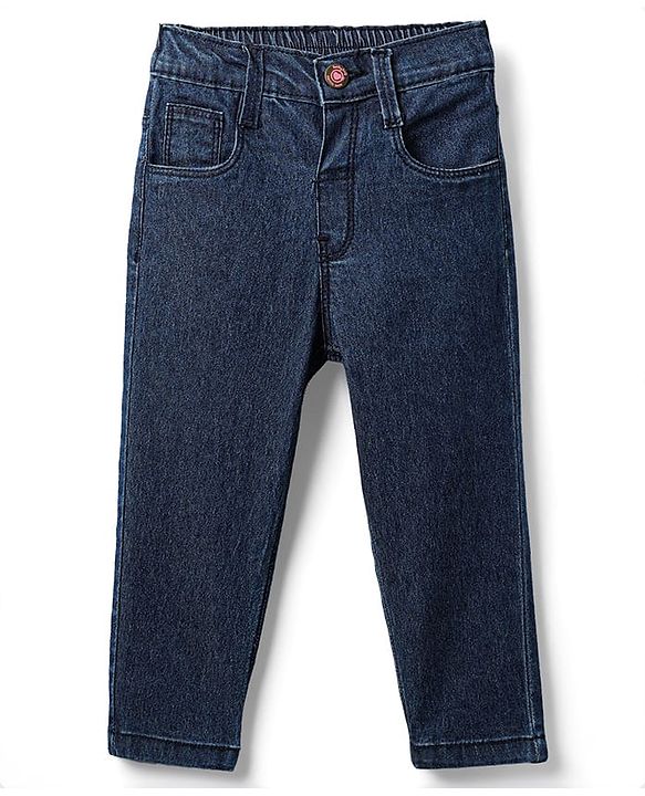 Babyhug Cotton Denim Full Length Washed Jeans With Stretch - Navy Blue