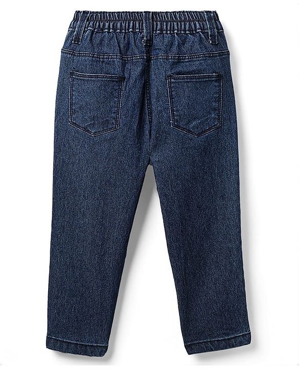 Babyhug Cotton Denim Full Length Washed Jeans With Stretch - Navy Blue