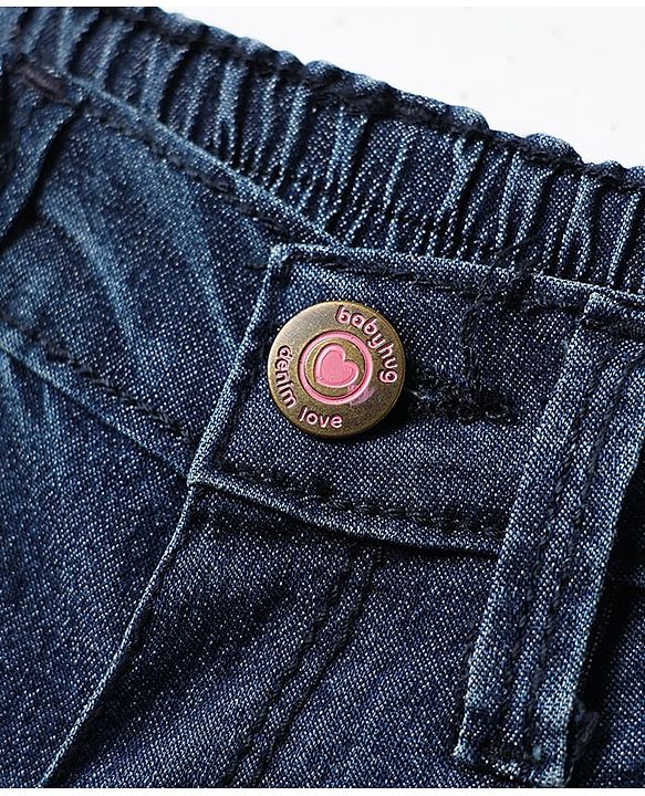 Babyhug Cotton Denim Full Length Washed Jeans With Stretch - Navy Blue