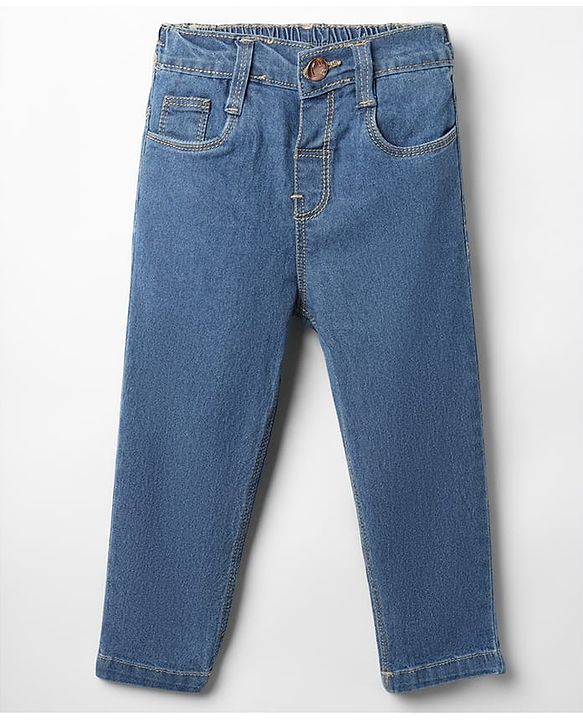Babyhug Cotton Denim Full Length Washed Jeans With Stretch - Blue