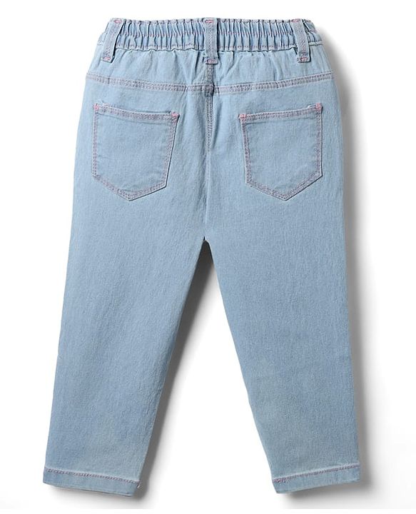 Babyhug Cotton Denim Full Length Washed Jeans With Stretch - Navy Blue