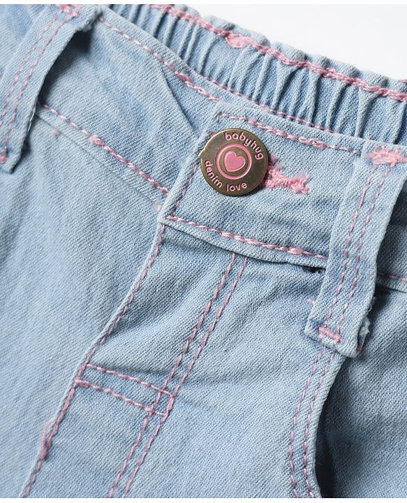 Babyhug Cotton Denim Full Length Washed Jeans With Stretch - Navy Blue
