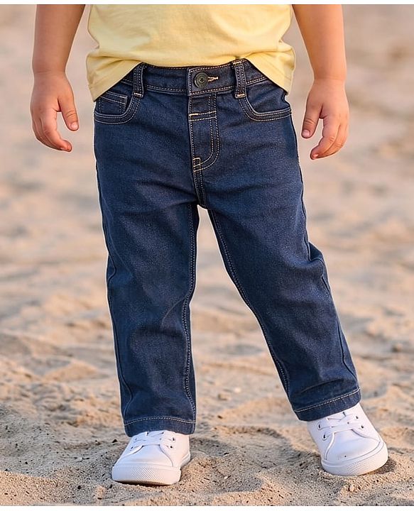 Babyhug Full Length Washed Denim Jeans With Stretch - Navy Blue