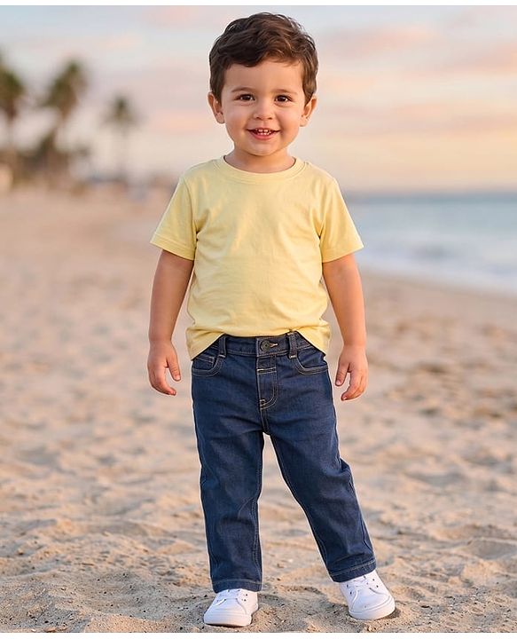 Babyhug Full Length Washed Denim Jeans With Stretch - Navy Blue