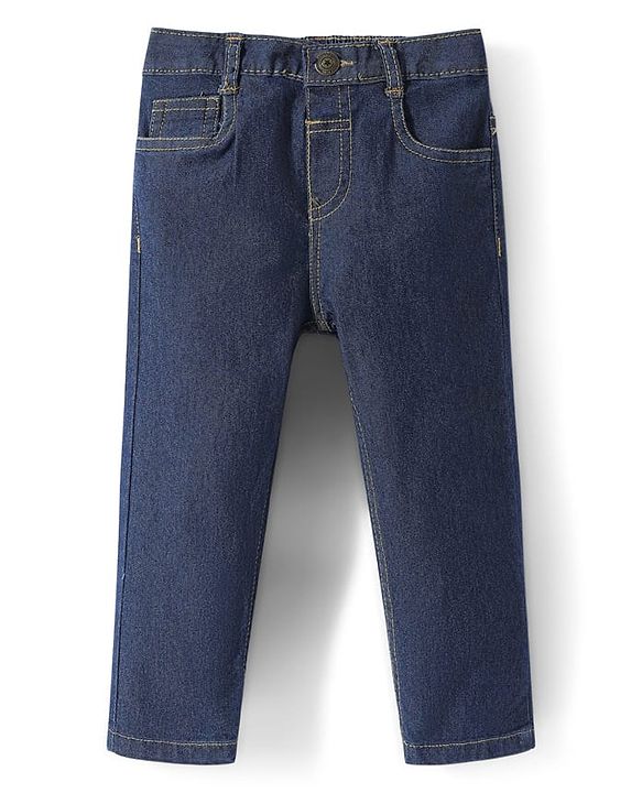 Babyhug Full Length Washed Denim Jeans With Stretch - Navy Blue