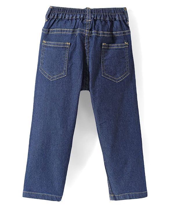 Babyhug Full Length Washed Denim Jeans With Stretch - Navy Blue