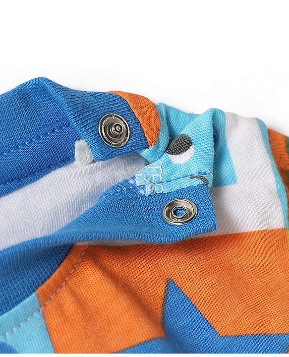 Babyhug Single Jersey Knit Half Sleeves T-Shirt & Shorts Set with Tropical Theme & Rainbow Print - Blue