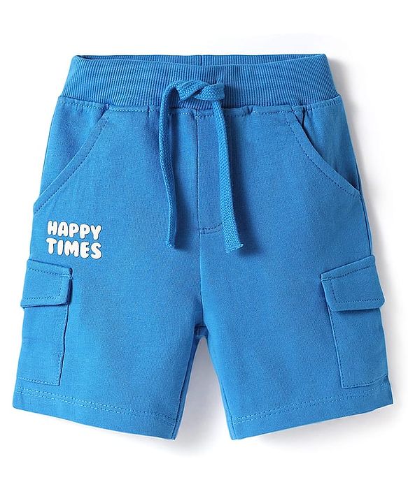 Babyhug Single Jersey Knit Half Sleeves T-Shirt & Shorts Set with Tropical Theme & Rainbow Print - Blue