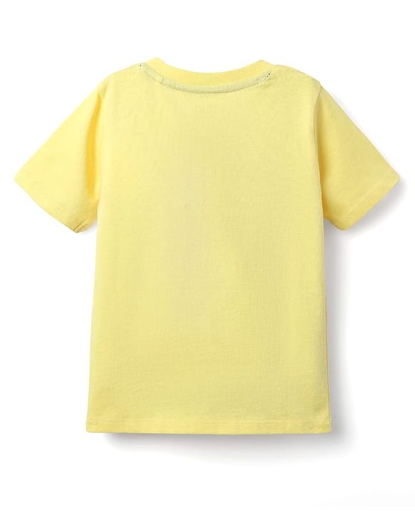 Babyhug Single Jersey Knit Half Sleeves T-Shirt & Dungaree With Animal Print - Light Blue & Yellow