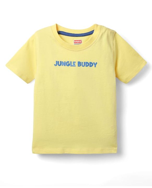 Babyhug Single Jersey Knit Half Sleeves T-Shirt & Dungaree With Animal Print - Light Blue & Yellow