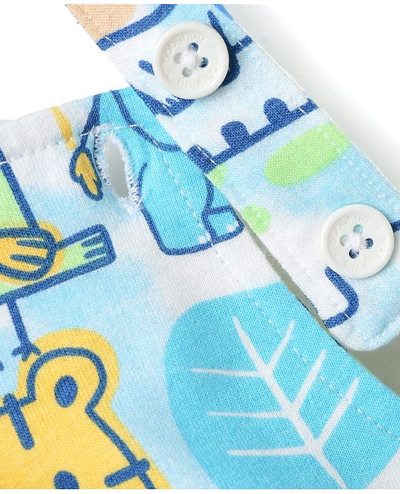 Babyhug Single Jersey Knit Half Sleeves T-Shirt & Dungaree With Animal Print - Light Blue & Yellow