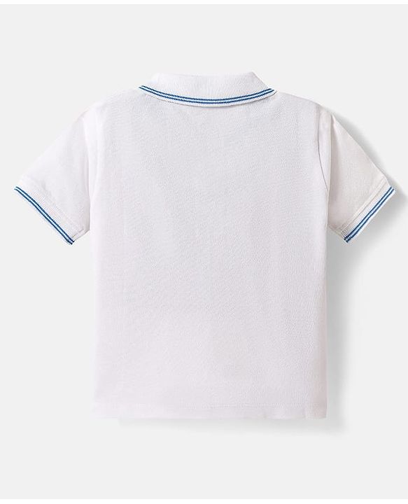 Babyhug Single Jersey Knit Half Sleeves Polo T-Shirt & Shorts Set with Jungle Theme Print & Patch Detailing - Light Blue & White