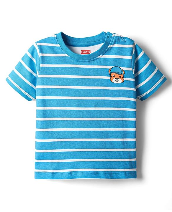 Babyhug Single Jersey Knit Dungaree & Half Sleeves T-Shirt With Animal Print - Yellow & Blue