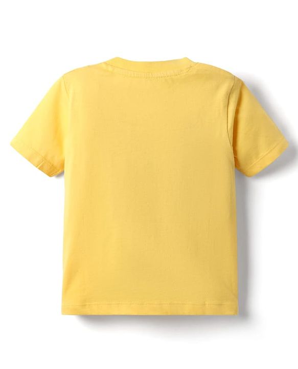 Babyhug Single Jersey Knit Half Sleeves T-Shirt & Dungaree With Animal Print - Yellow & Blue