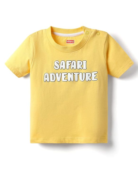 Babyhug Single Jersey Knit Half Sleeves T-Shirt & Dungaree With Animal Print - Yellow & Blue