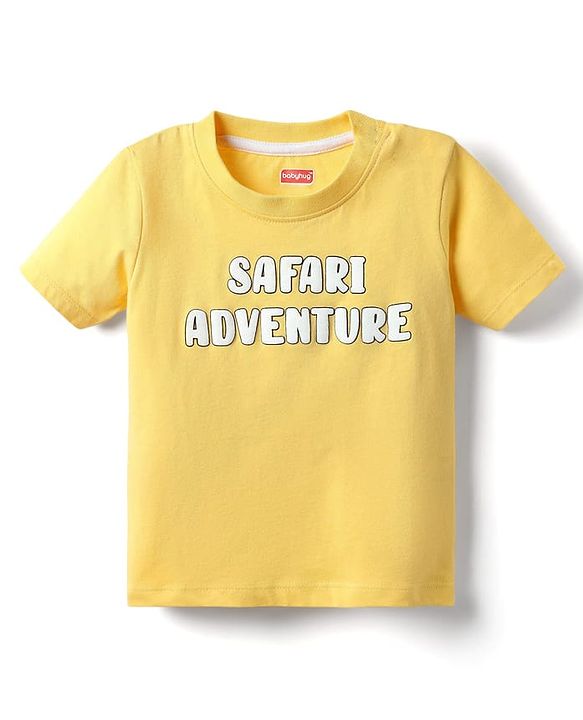 Babyhug Single Jersey Knit Half Sleeves T-Shirt & Dungaree With Animal Print - Yellow & Blue
