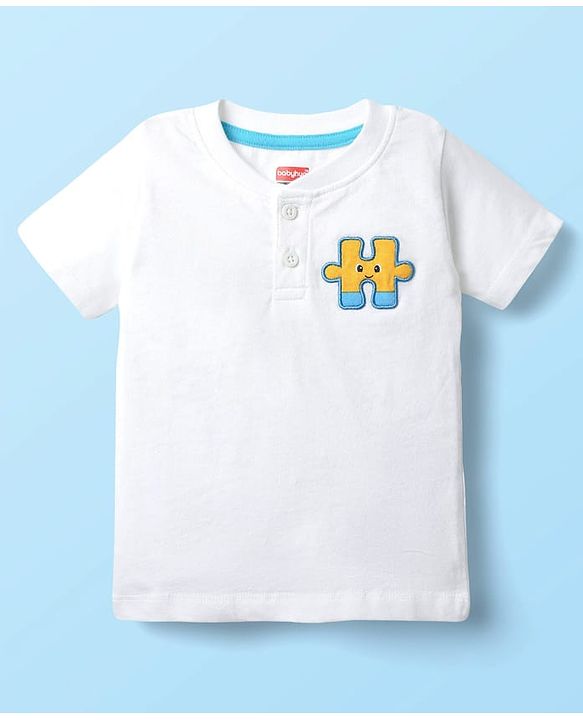 Babyhug Single Jersey Knit Half Sleeves T-Shirt & Dungaree With Alphabet Print - White & Red