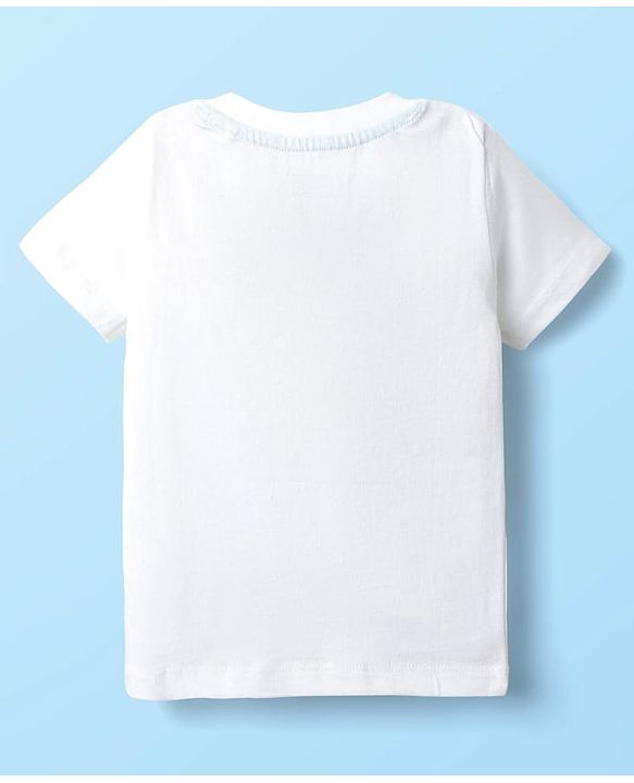 Babyhug Single Jersey Knit Half Sleeves T-Shirt & Dungaree With Alphabet Print - White & Red