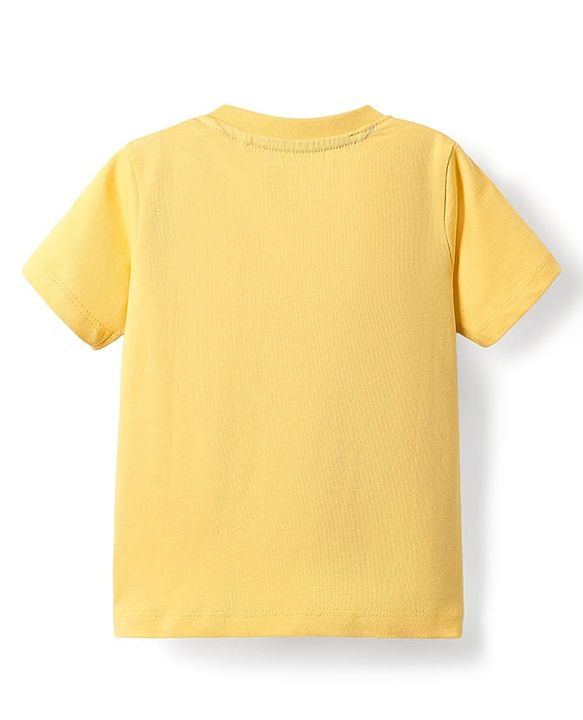Babyhug Single Jersey Knit Dungaree & Half Sleeves T-Shirt With Leaf Print - Light Blue & Yellow
