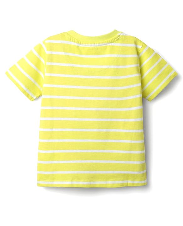 Babyhug Single Jersey Knit Half Sleeves T-Shirt & Dungaree With Tropical Print - Limegreen & Teal Blue