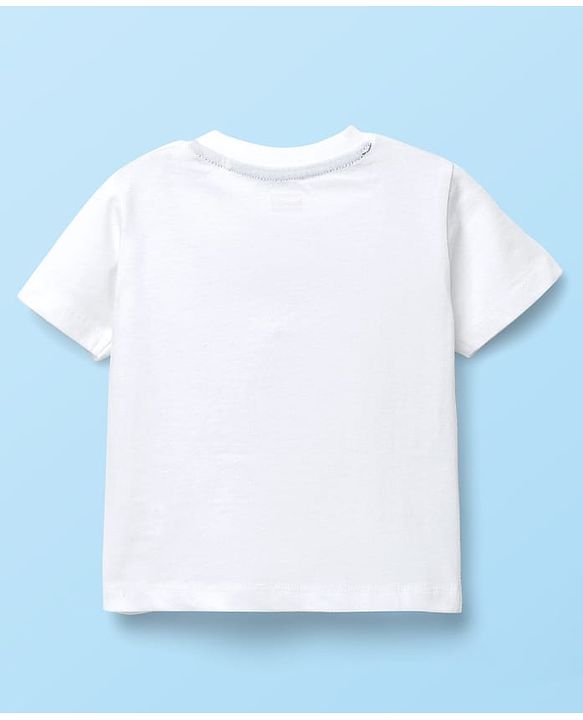 Babyhug Single Jersey Knit Half Sleeves T-Shirt & Dungaree With Tropical Print - White & Navy Blue