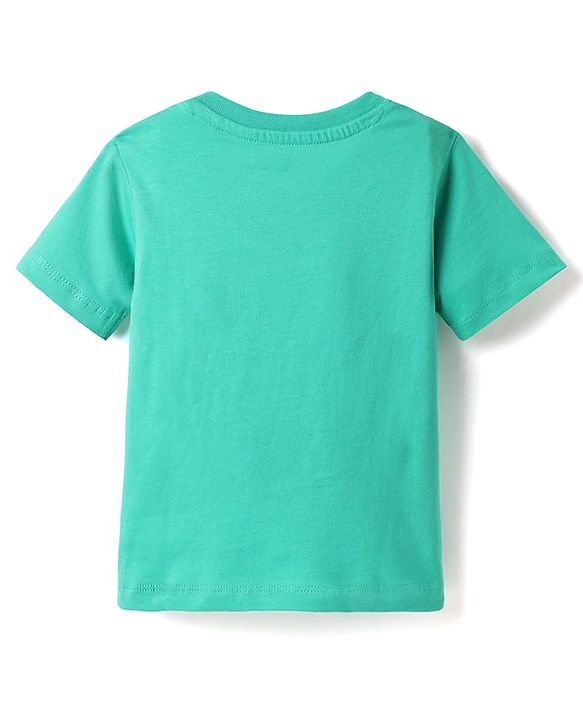 Babyhug Single Jersey Knit Tropical Print Dungarees & Half Sleeves Solid Colour Inner Tee - Sea Green